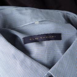 Pre Owned Elie Tahari Blue Checkered Long Sleeve Button Front Shirt L