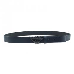 Emporio Armani Navy Blue Saffiano Leather Eagle Buckle One Size Belt 