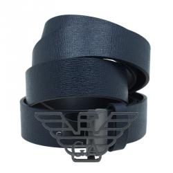 Emporio Armani Navy Blue Saffiano Leather Eagle Buckle One Size Belt 