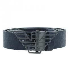 Emporio Armani Navy Blue Saffiano Leather Eagle Buckle One Size Belt 