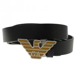 Pre Owned Emporio Armani Black Leather Eagle Buckle One Size Belt