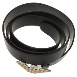 Pre Owned Emporio Armani Black Leather Eagle Buckle One Size Belt