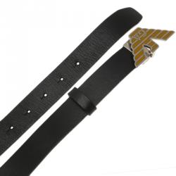 Pre Owned Emporio Armani Black Leather Eagle Buckle One Size Belt