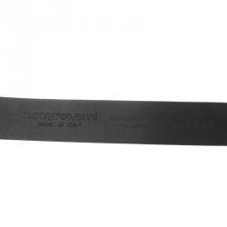 Pre Owned Emporio Armani Black Leather Eagle Buckle One Size Belt