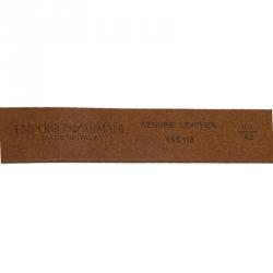Pre Owned Emporio Armani Brown Leather Logo Plaque Belt 105CM