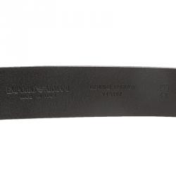Pre Owned Emporio Armani Black Leather Logo Buckle Belt 105 CM