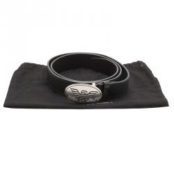 Pre Owned Emporio Armani Black Leather Logo Buckle Belt 105 CM