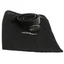 Pre Owned Emporio Armani Black Leather Logo Buckle Belt 115 CM