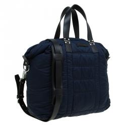 Pre Owned Emporio Armani Navy Blue Nylon Padded Shopper Tote