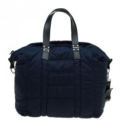 Pre Owned Emporio Armani Navy Blue Nylon Padded Shopper Tote