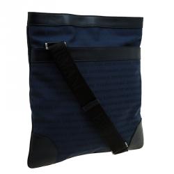 Pre Owned Emporio Armani Blue/Black Fabric and Leather Logoed Messenger Bag
