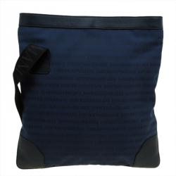 Pre Owned Emporio Armani Blue/Black Fabric and Leather Logoed Messenger Bag