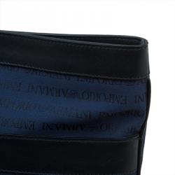 Pre Owned Emporio Armani Blue/Black Fabric and Leather Logoed Messenger Bag