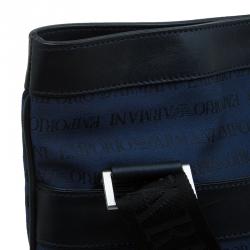 Pre Owned Emporio Armani Blue/Black Fabric and Leather Logoed Messenger Bag
