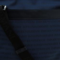 Pre Owned Emporio Armani Blue/Black Fabric and Leather Logoed Messenger Bag