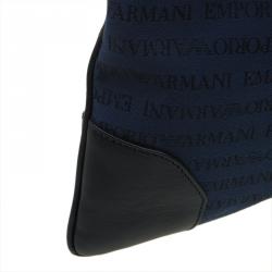 Pre Owned Emporio Armani Blue/Black Fabric and Leather Logoed Messenger Bag
