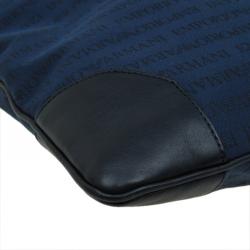 Pre Owned Emporio Armani Blue/Black Fabric and Leather Logoed Messenger Bag