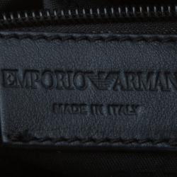 Pre Owned Emporio Armani Blue/Black Fabric and Leather Logoed Messenger Bag