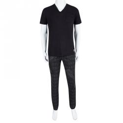 Pre Owned Emporio Armani Grey Checked Brushed Wool Jogger Pants M