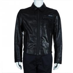 Pre Owned Emporio Armani Men's Crinkle Leather Jacket L