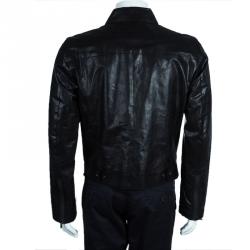 Pre Owned Emporio Armani Men's Crinkle Leather Jacket L