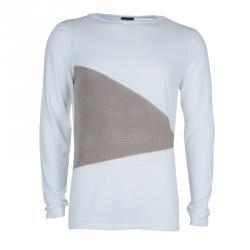 Pre Owned Emporio Armani White Perforated Colorblock Sweater L