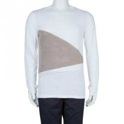 Pre Owned Emporio Armani White Perforated Colorblock Sweater L