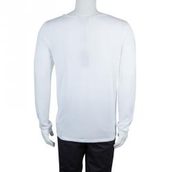 Pre Owned Emporio Armani White Perforated Colorblock Sweater L