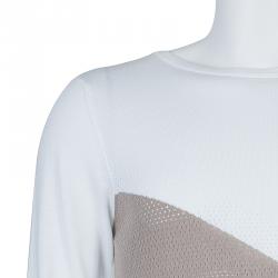 Pre Owned Emporio Armani White Perforated Colorblock Sweater L