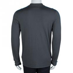 Pre Owned Emporio Armani Grey Zip Detail Polo Sweater L