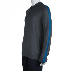 Pre Owned Emporio Armani Grey Zip Detail Polo Sweater L