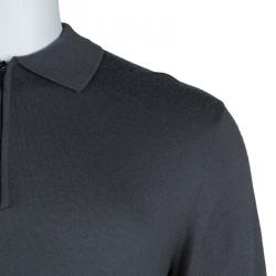 Pre Owned Emporio Armani Grey Zip Detail Polo Sweater L