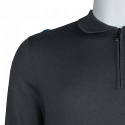 Pre Owned Emporio Armani Grey Zip Detail Polo Sweater L