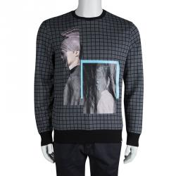 Pre Owned Emporio Armani Grey Checked Printed Sweatshirt L