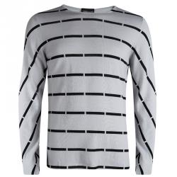 Pre Owned Emporio Armani Grey Wool Striped Sweater XL