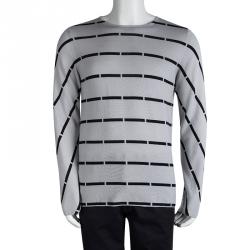 Pre Owned Emporio Armani Grey Wool Striped Sweater XL