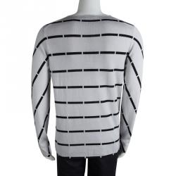 Pre Owned Emporio Armani Grey Wool Striped Sweater XL