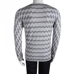 Pre Owned Emporio Armani Grey Wool Geometric Pattern Sweater XXL