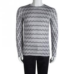 مملوكة مسبقًا Emporio Armani Grey Wool Geometric Pattern Sweater S
