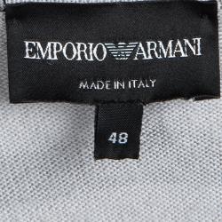 Pre Owned Emporio Armani Grey Wool Geometric Pattern Sweater M