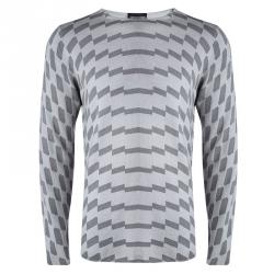 Pre Owned Emporio Armani Grey Wool Geometric Pattern Sweater L