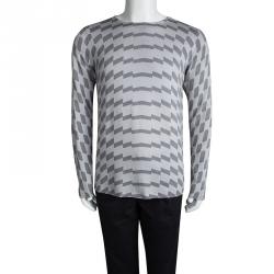 Pre Owned Emporio Armani Grey Wool Geometric Pattern Sweater L