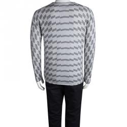 Pre Owned Emporio Armani Grey Wool Geometric Pattern Sweater L