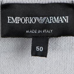 Pre Owned Emporio Armani Grey Wool Geometric Pattern Sweater L