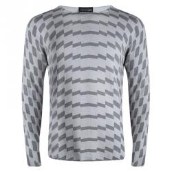 Pre Owned Emporio Armani Grey Wool Geometric Pattern Sweater XXL