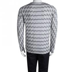 Pre Owned Emporio Armani Grey Wool Geometric Pattern Sweater XXL