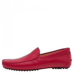 Emporio Armani Red Leather Logo Embossed Loafers Size 43.5