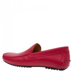 Emporio Armani Red Leather Logo Embossed Loafers Size 43.5