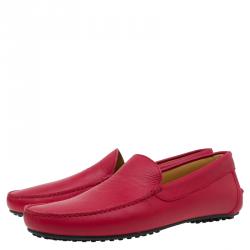 Emporio Armani Red Leather Logo Embossed Loafers Size 43.5