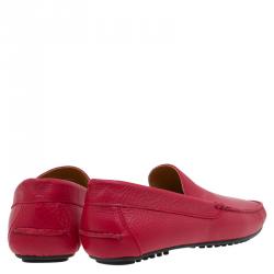 Emporio Armani Red Leather Logo Embossed Loafers Size 43.5